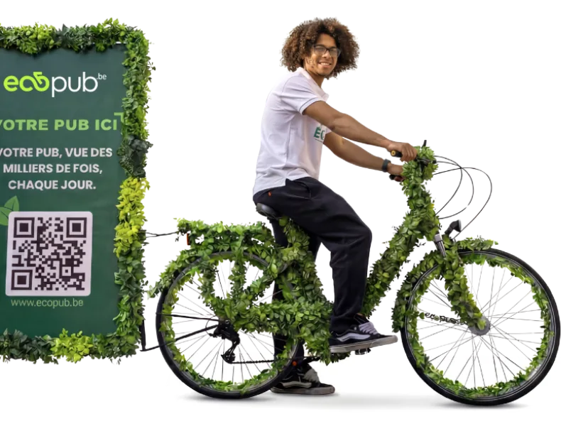 Vélo publicitaire EcoPub en action dans les rues de Bruxelles